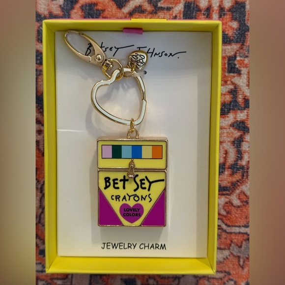 Betsey Johnson Open Crayon Box Gold Tone/Coated Enamel Bag Charm/ Keychain - Picture 2 of 7